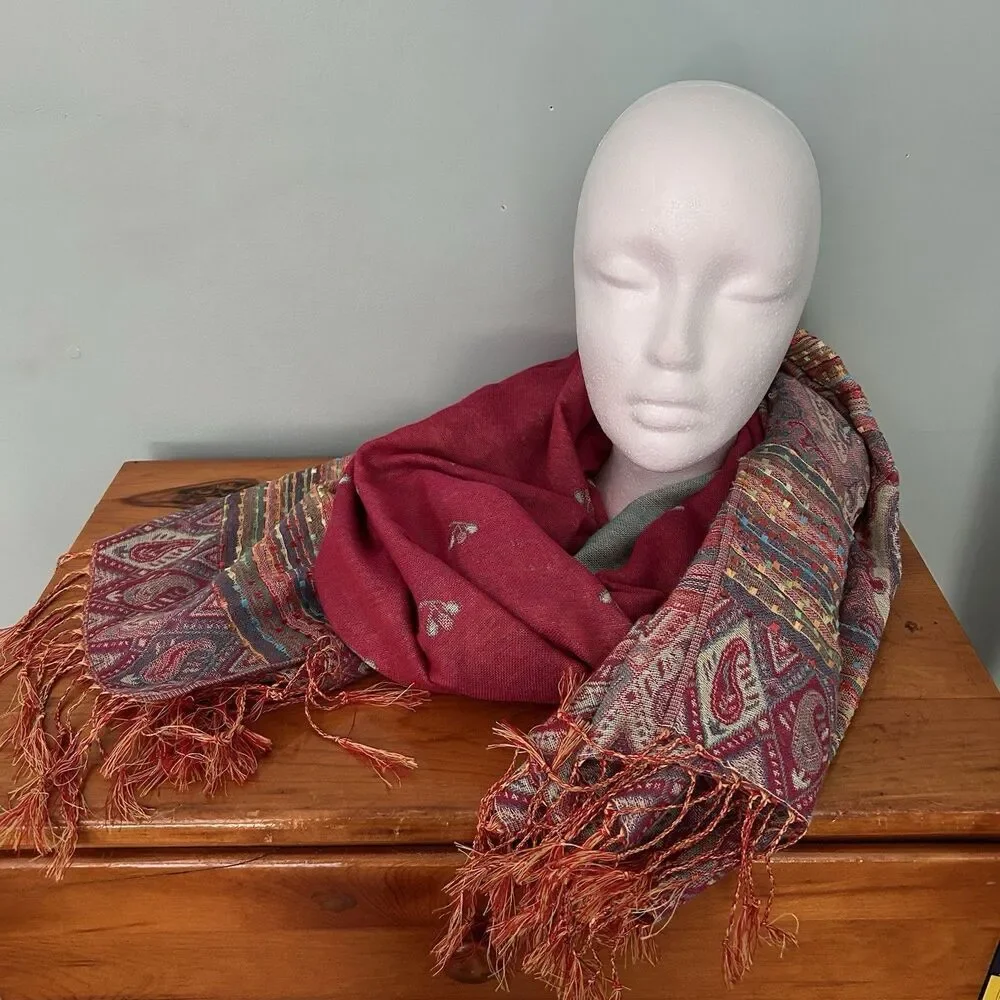 Womens Pashmina Boho Wide Scarf Shawl Hippie Colorful Tassel